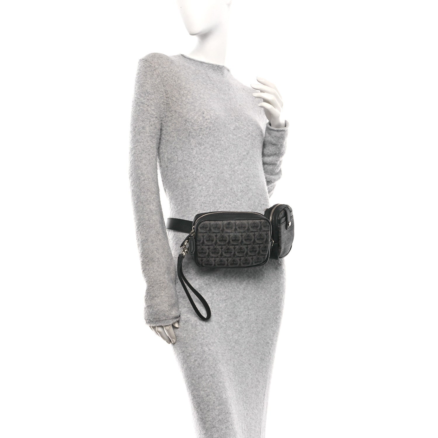 Salvatore Ferragamo Gancini Monogram Calfskin Multi-Pouch Travel Belt Bag Black Grey 2 of 10