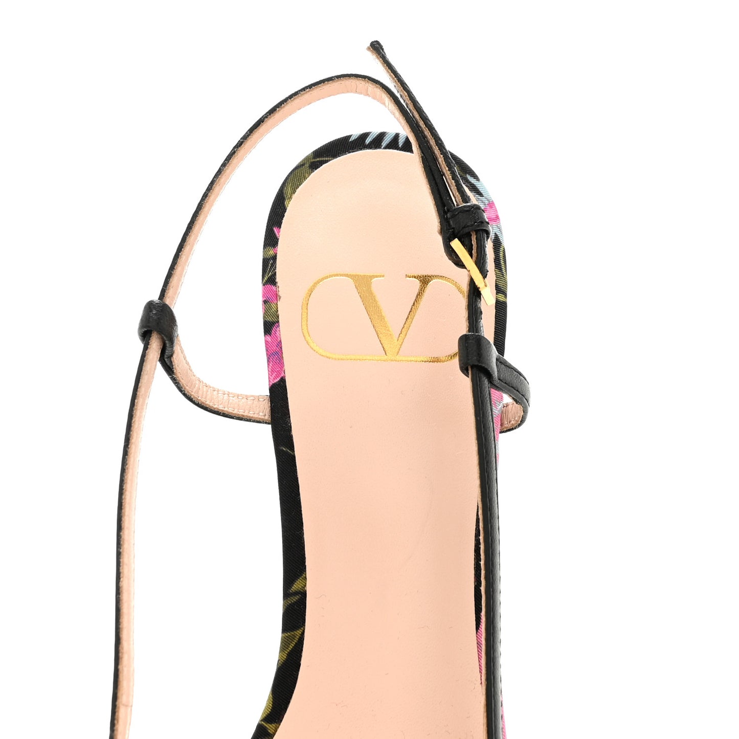 Satin Moire Floral Vlogo Loco Slingback 80mm Pumps 37 Black Multicolor