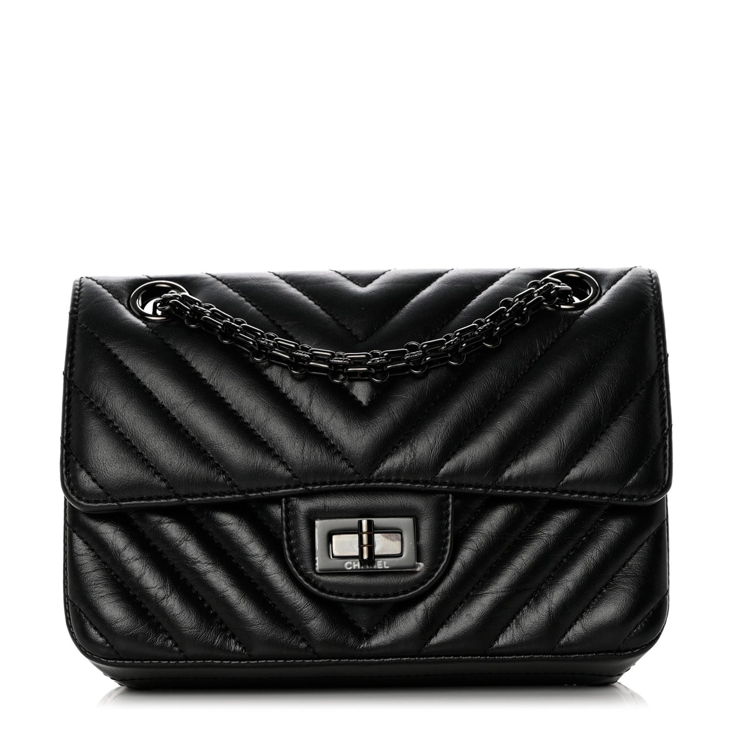 Aged Calfskin Chevron Quilted 2.55 Reissue Mini Flap So Black