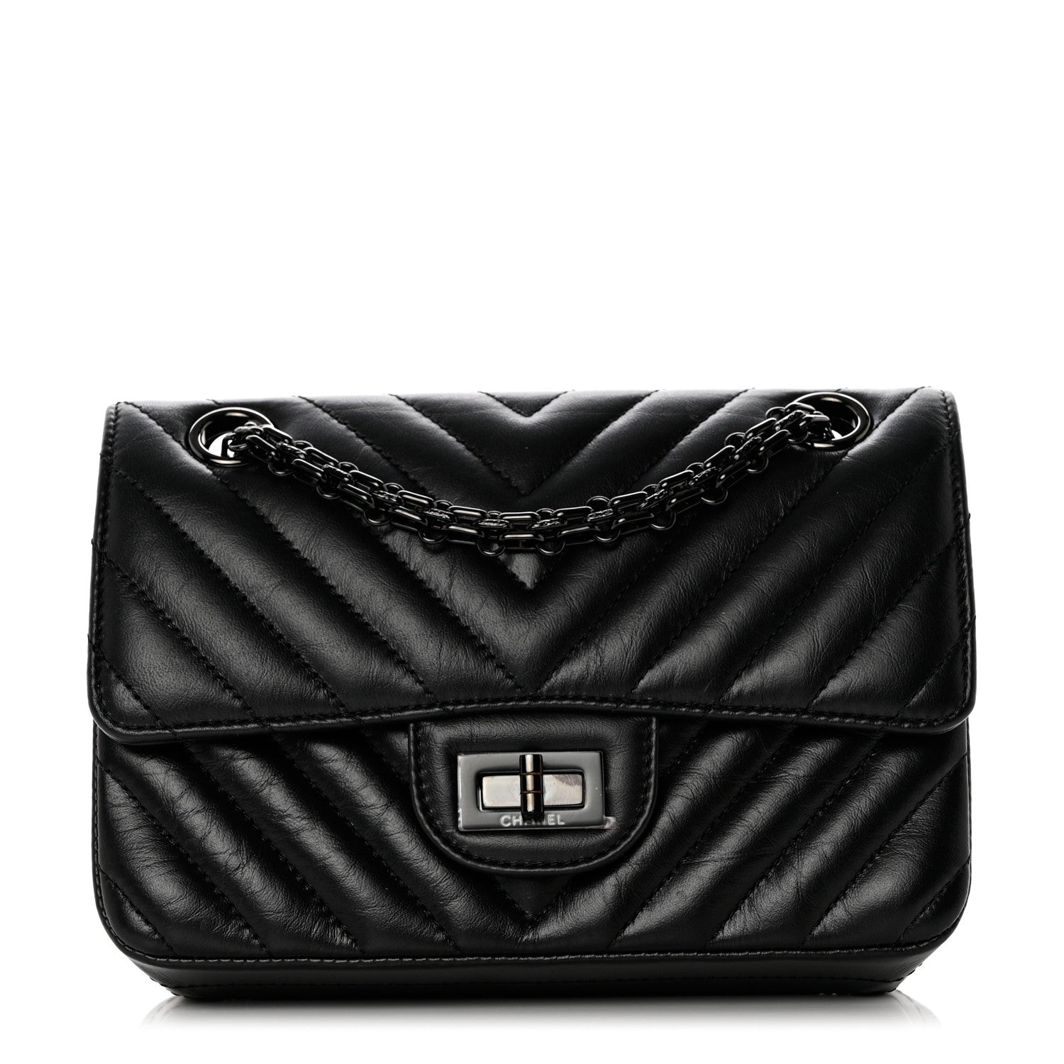 Chanel Aged Calfskin Chevron Quilted 2.55 Reissue Mini Flap So Black 1 of 11