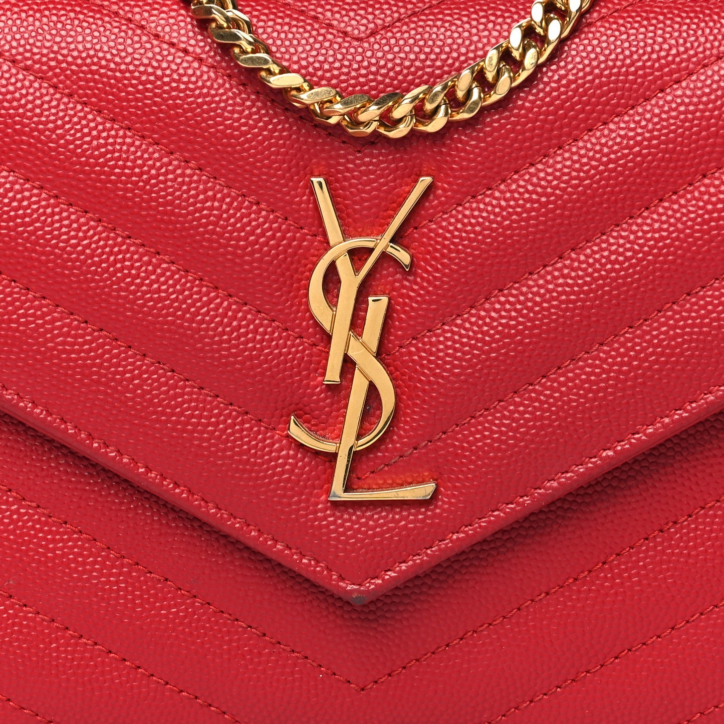 Grain De Poudre Matelasse Chevron Monogram Envelope Chain Wallet New Red