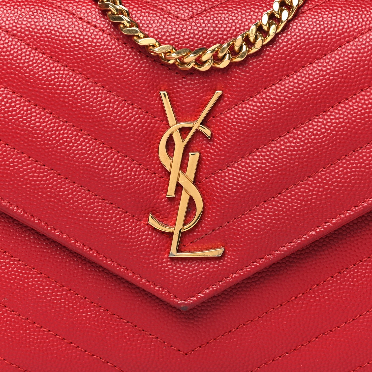 Saint Laurent Grain De Poudre Matelasse Chevron Monogram Envelope Chain Wallet New Red 9 of 18