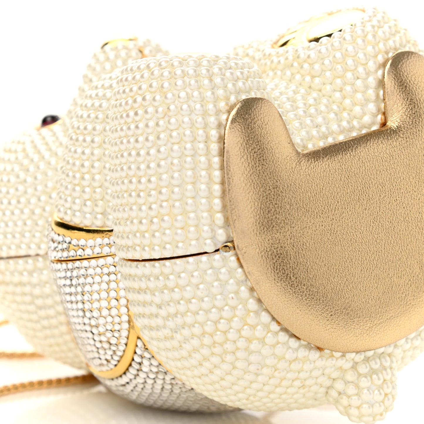 Pearl Crystal Sweetheart Bear Minaudiere Clutch White