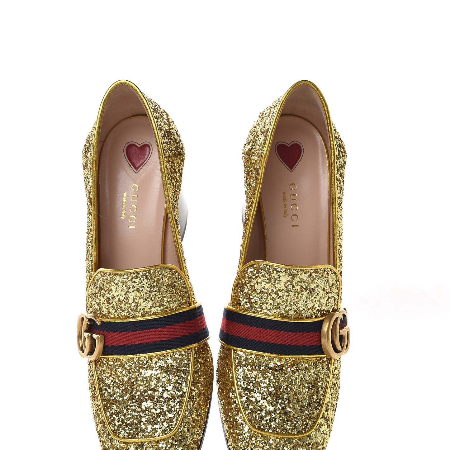 Glitter Nappa Web Peyton 75mm Loafer Pumps 38.5 Oro Vecchio