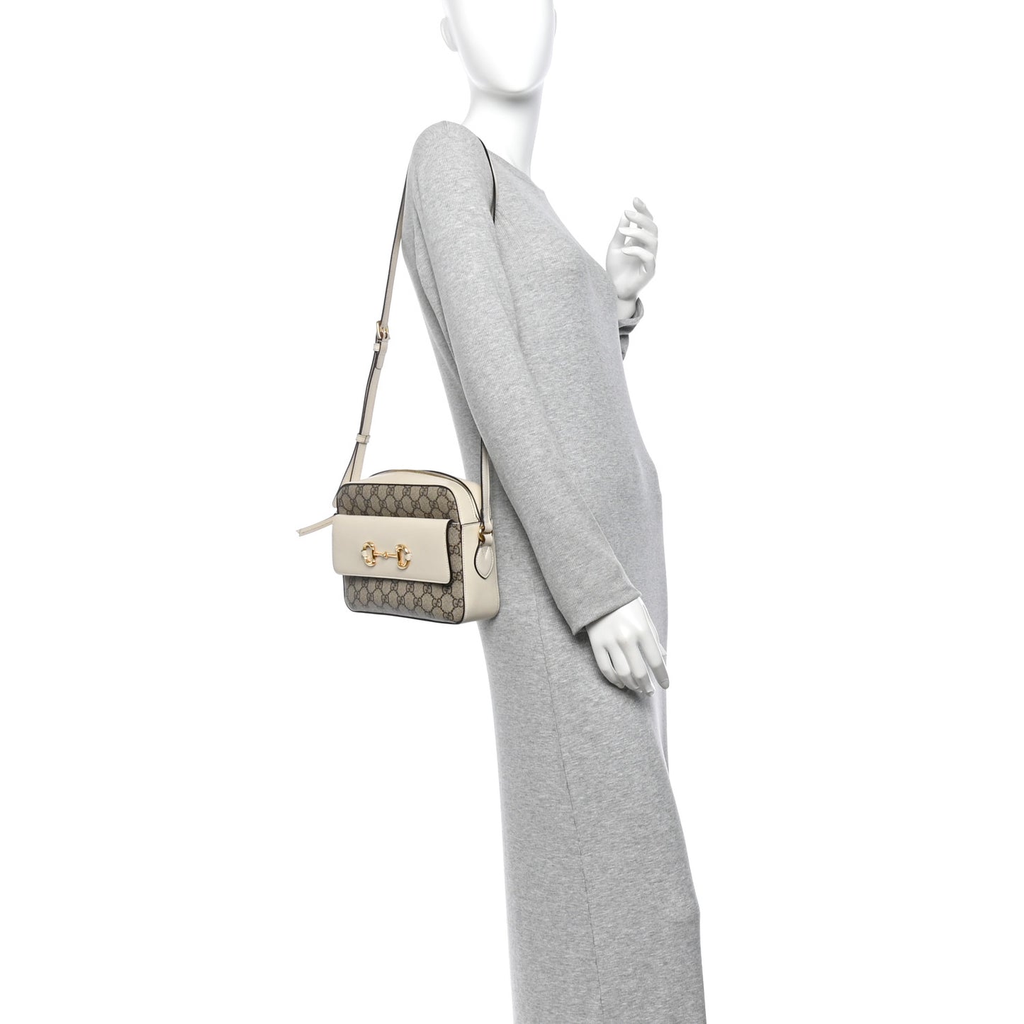 GG Supreme Monogram Small Horsebit 1955 Shoulder Bag Beige Mystic White