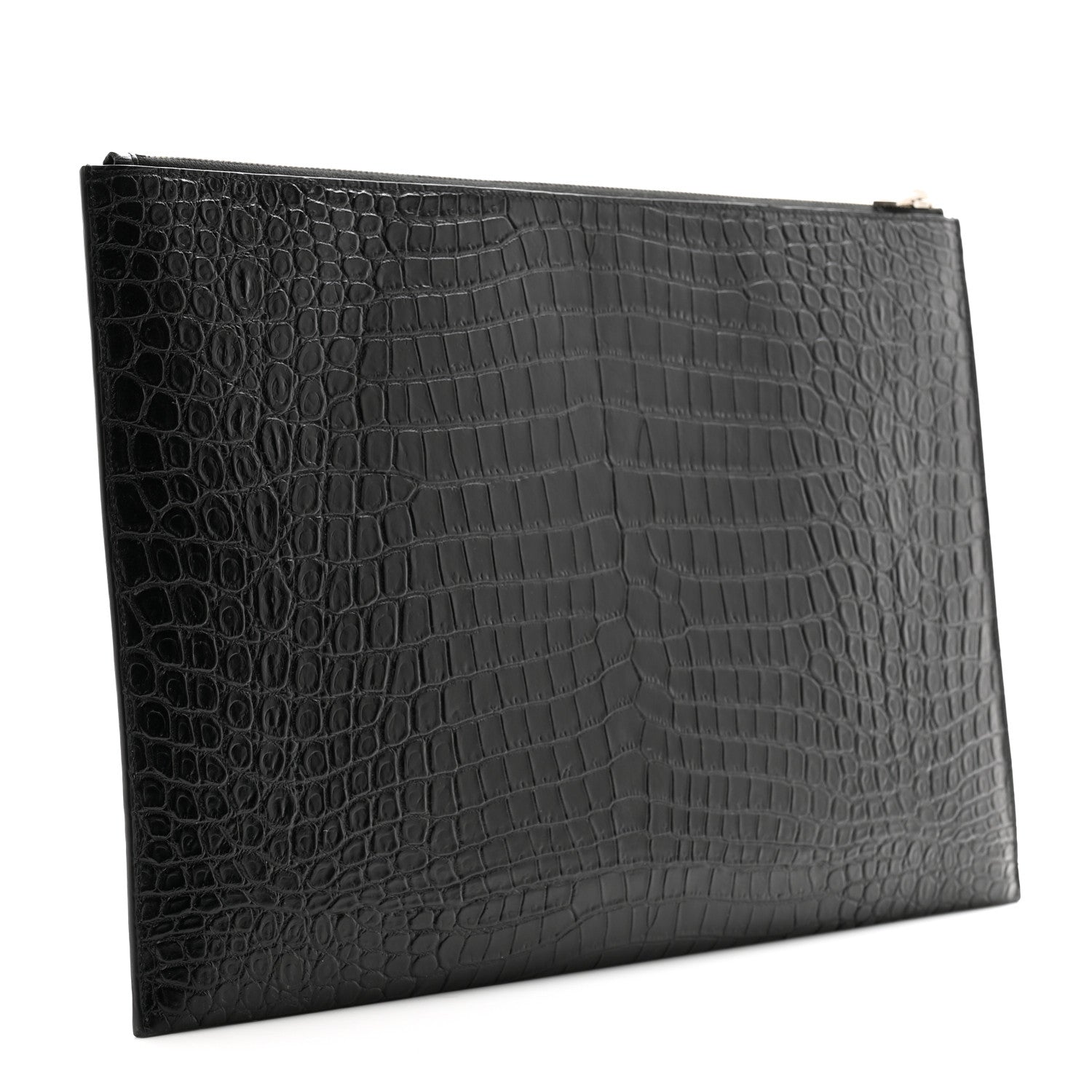 Saint Laurent Calfskin Crocodile Embossed Document Holder Black 3 of 9