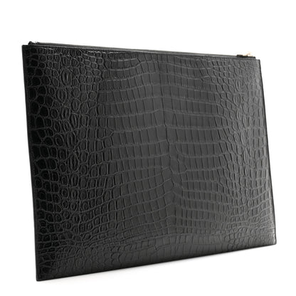 Saint Laurent Calfskin Crocodile Embossed Document Holder Black 3 of 9
