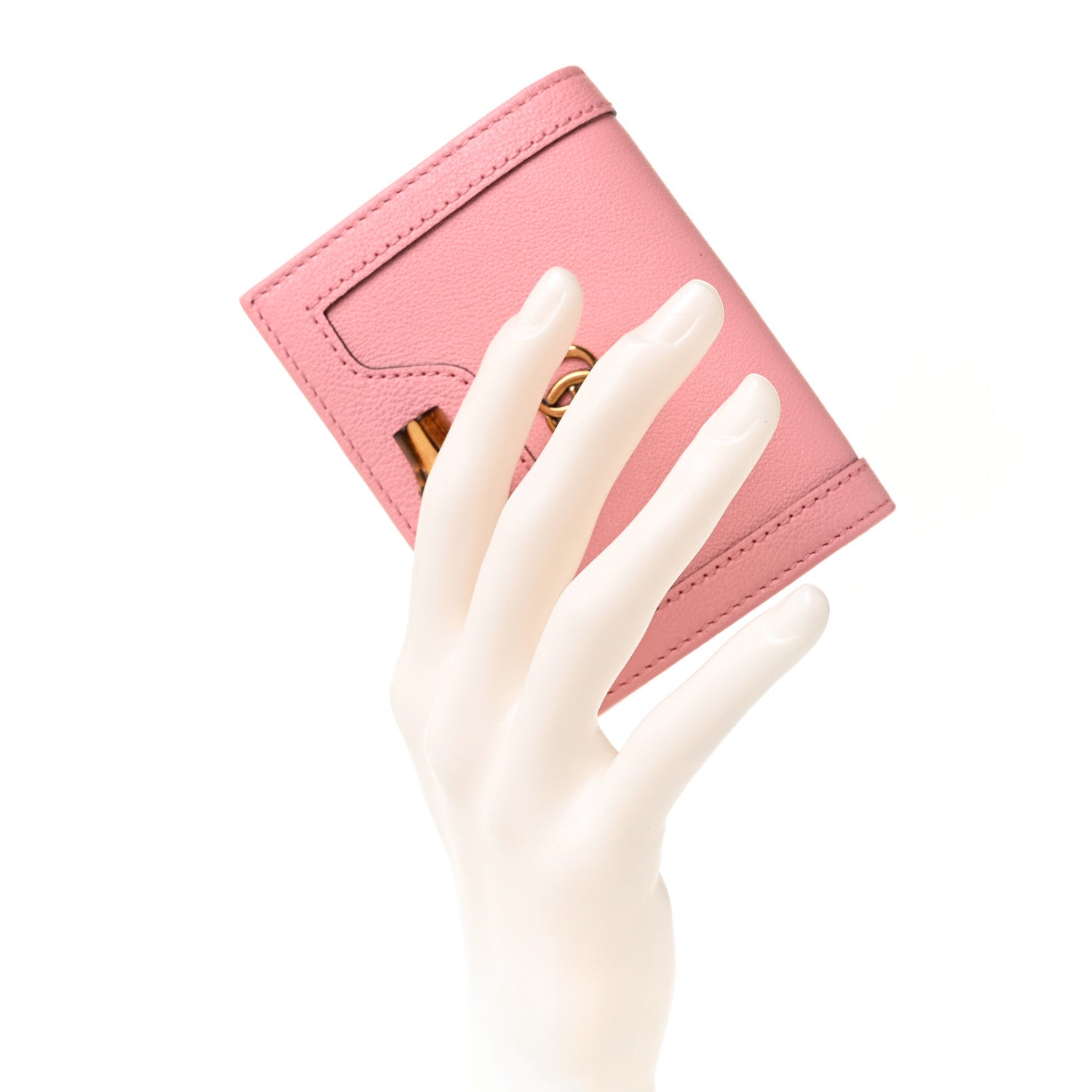 Gucci Wonka Grain Calfskin Diana Card Case Wallet Wild Rose 2 of 9