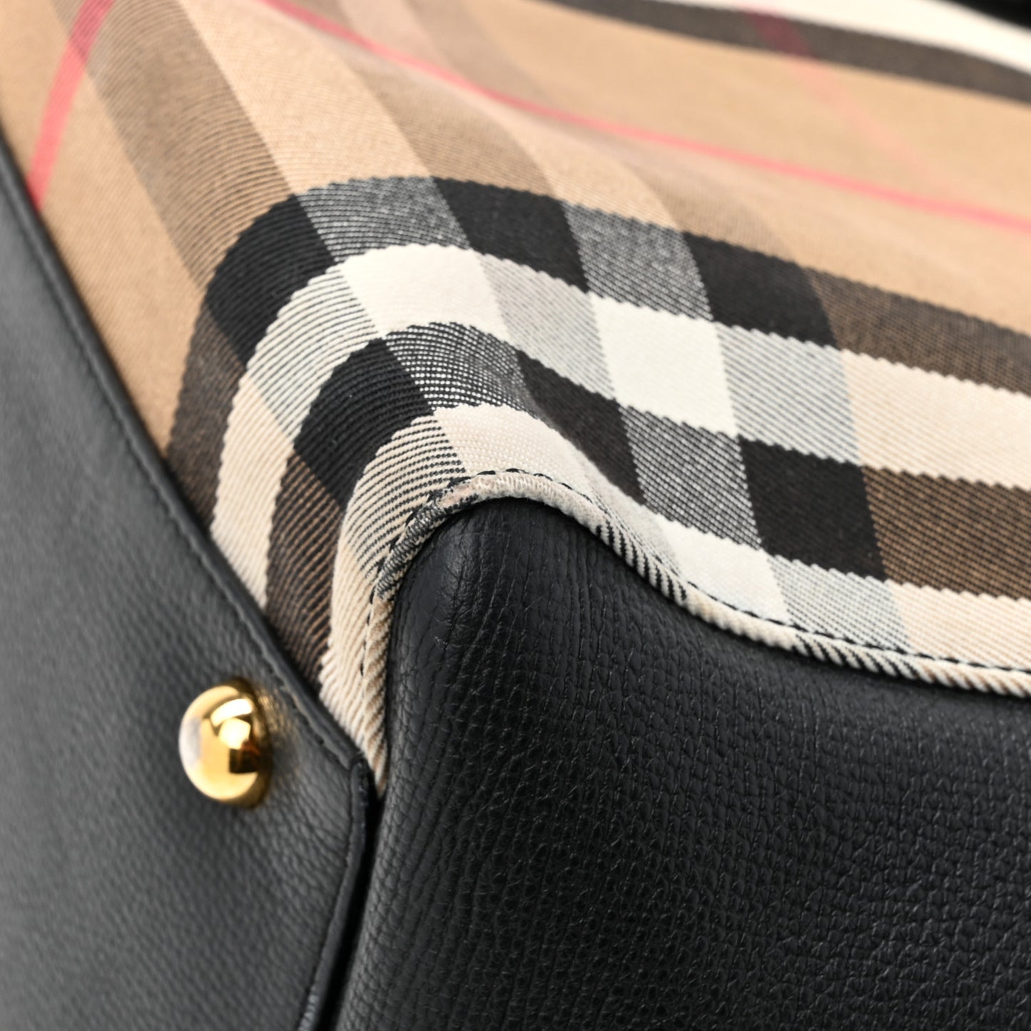Grainy Calfskin House Check Small Canterbury Tote Black