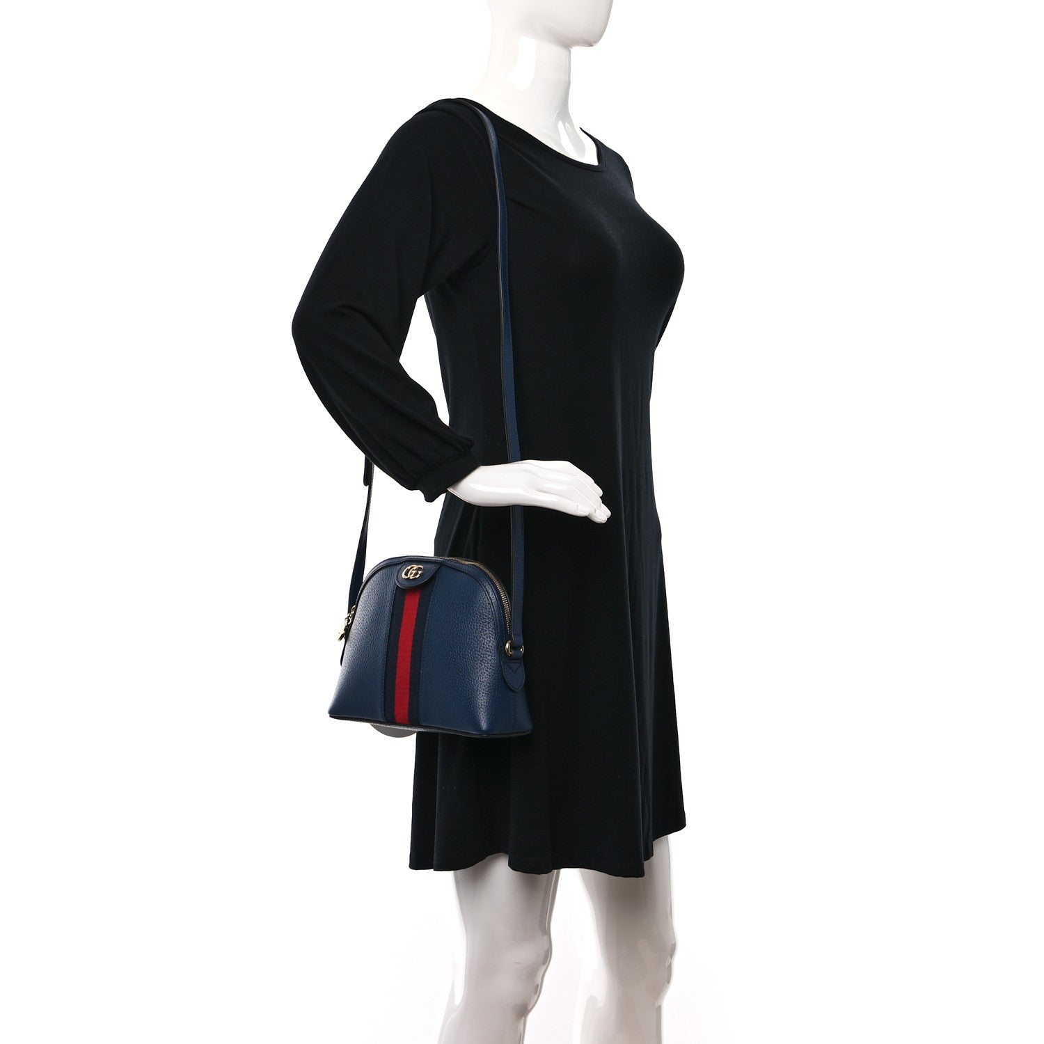 Gucci Textured Dollar Calfskin Web Small Ophidia Dome Shoulder Bag Blue Agata 2 of 10