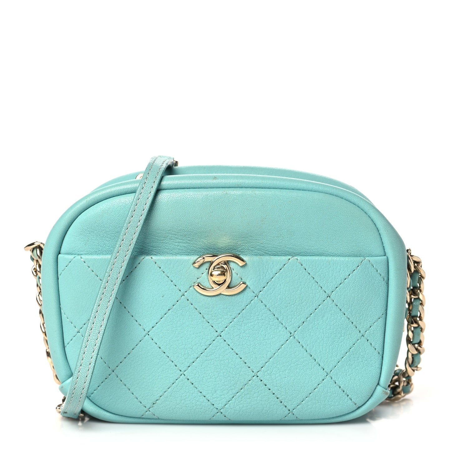 Goatskin Quilted Small Casual Trip Camera Case Light Blue
