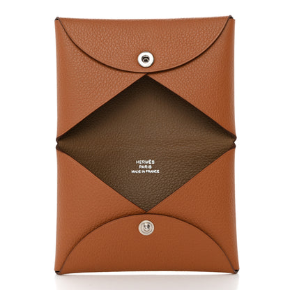 Hermes Evercolor Calvi Card Case Gold Etoupe 5 of 8