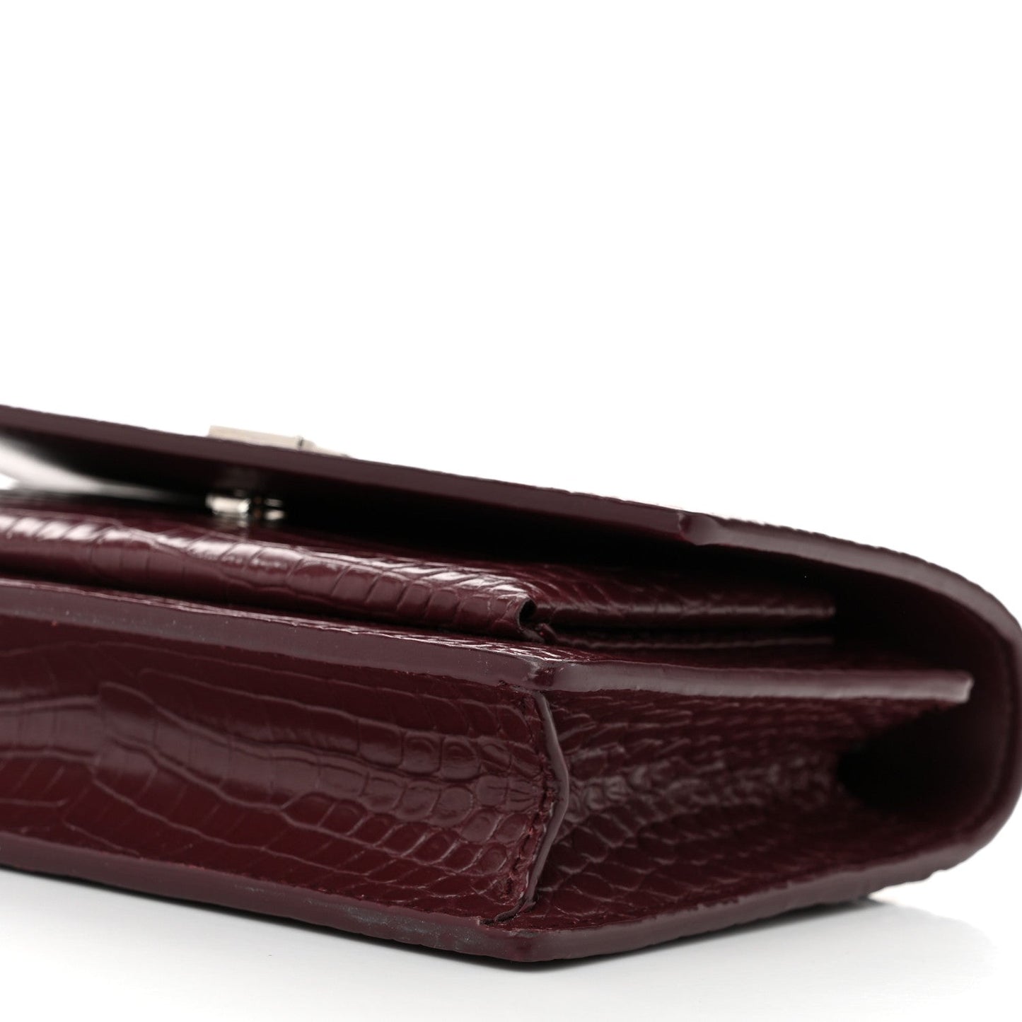 Calfskin Crocodile Embossed Monogram Sunset Top Handle Chain Wallet Rouge Legion
