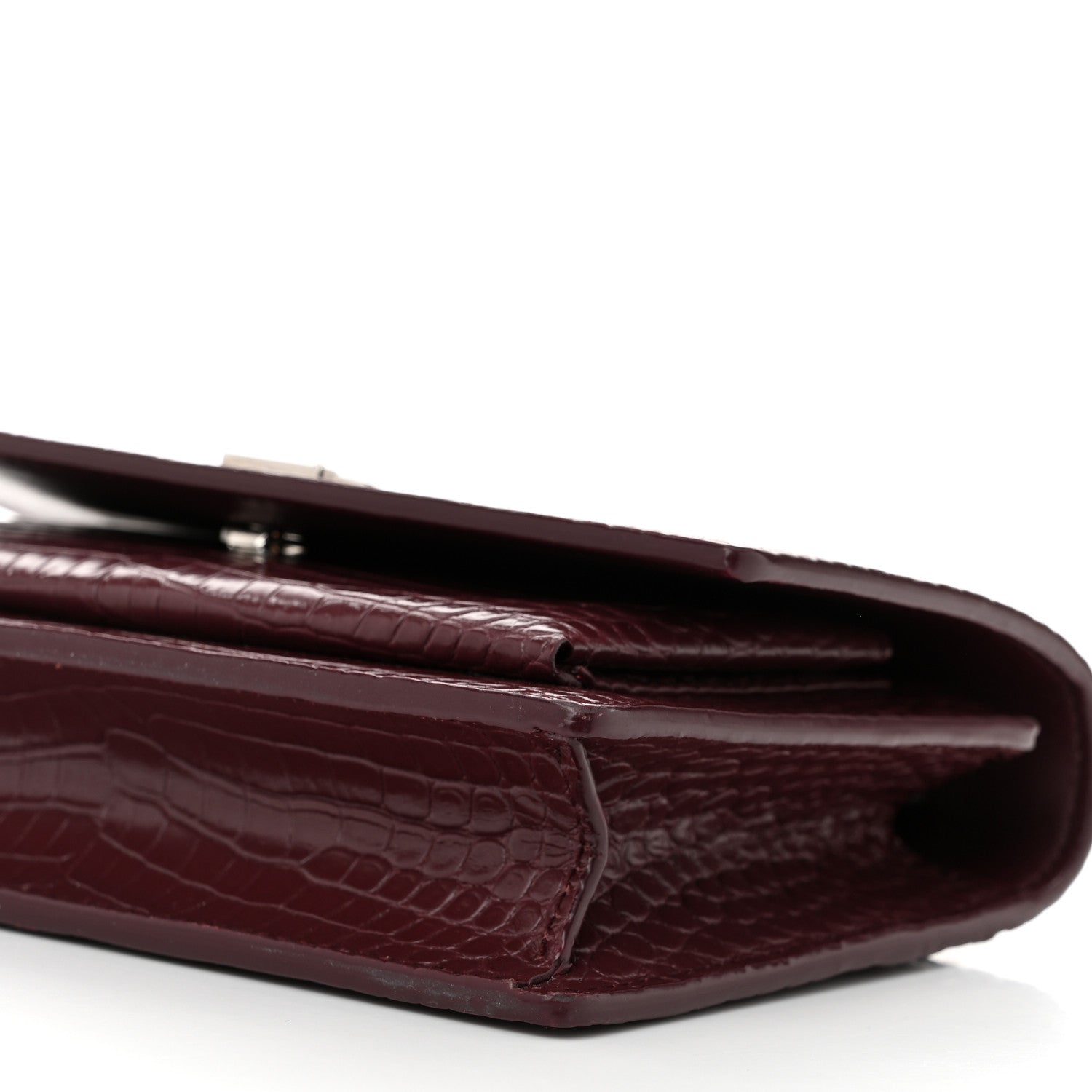 Saint Laurent Calfskin Crocodile Embossed Monogram Sunset Top Handle Chain Wallet Rouge Legion 9 of 9