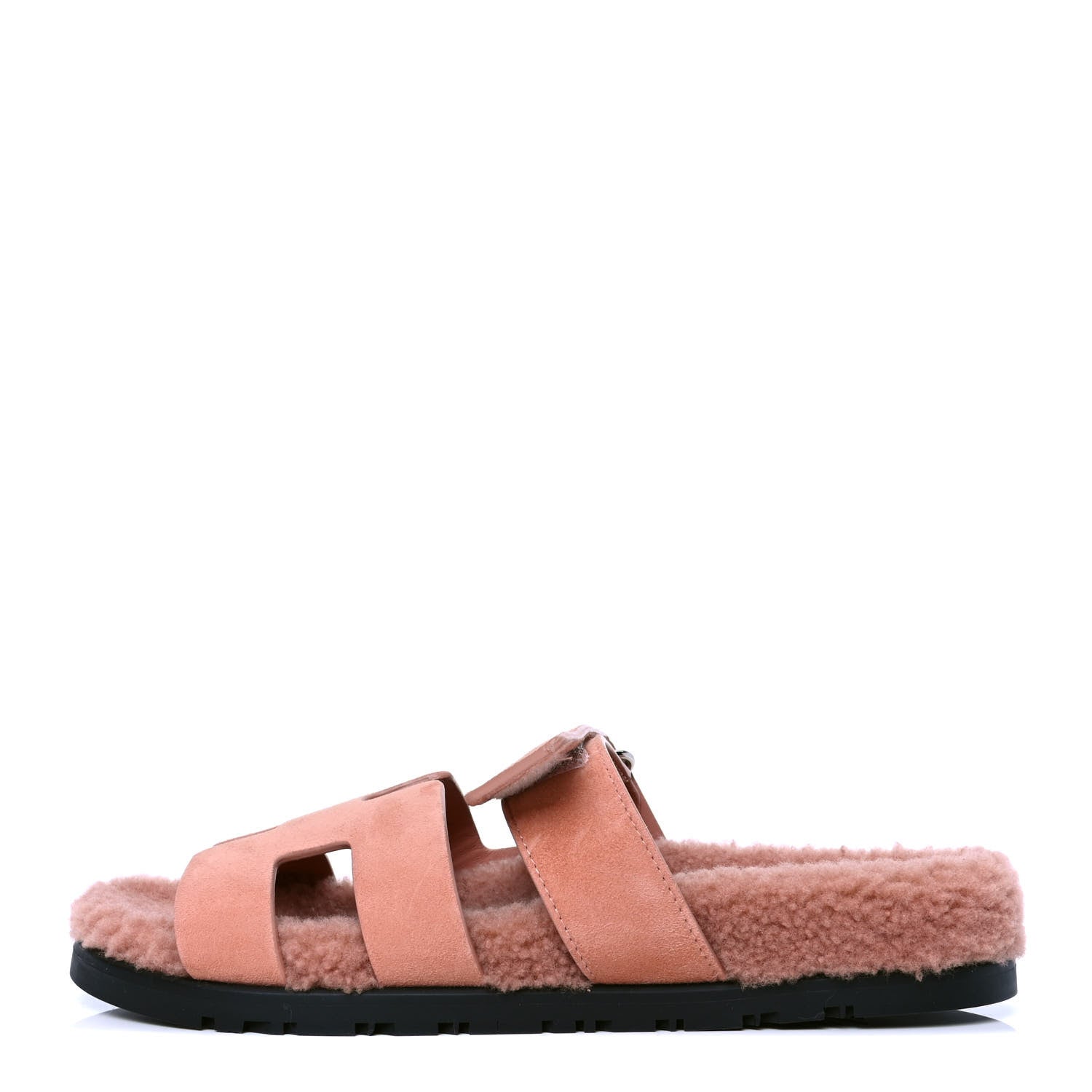 Hermes Suede Goatskin Woolskin Womens Chypre Sandals 38 Rose Aube 1 of 4