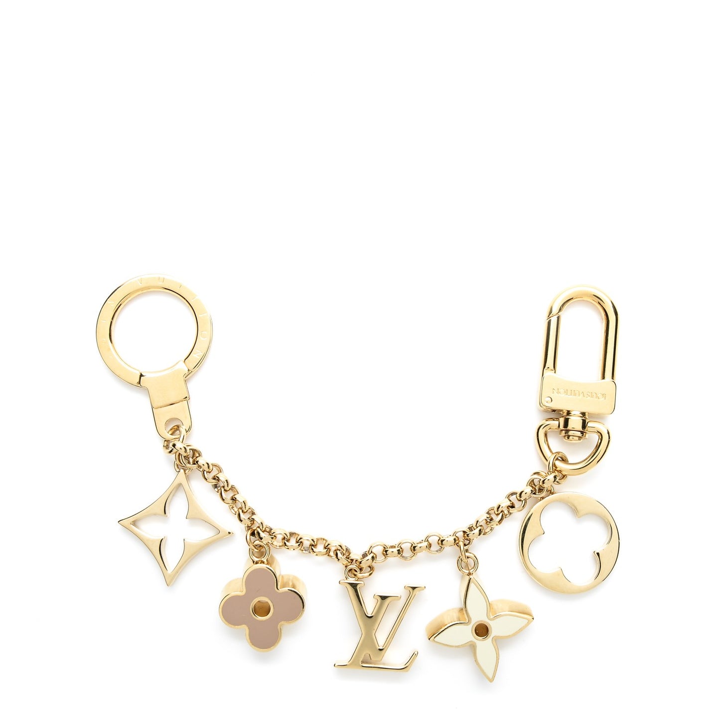 Brass Enamel Fleur De Monogram Bag Charm Chain Gold