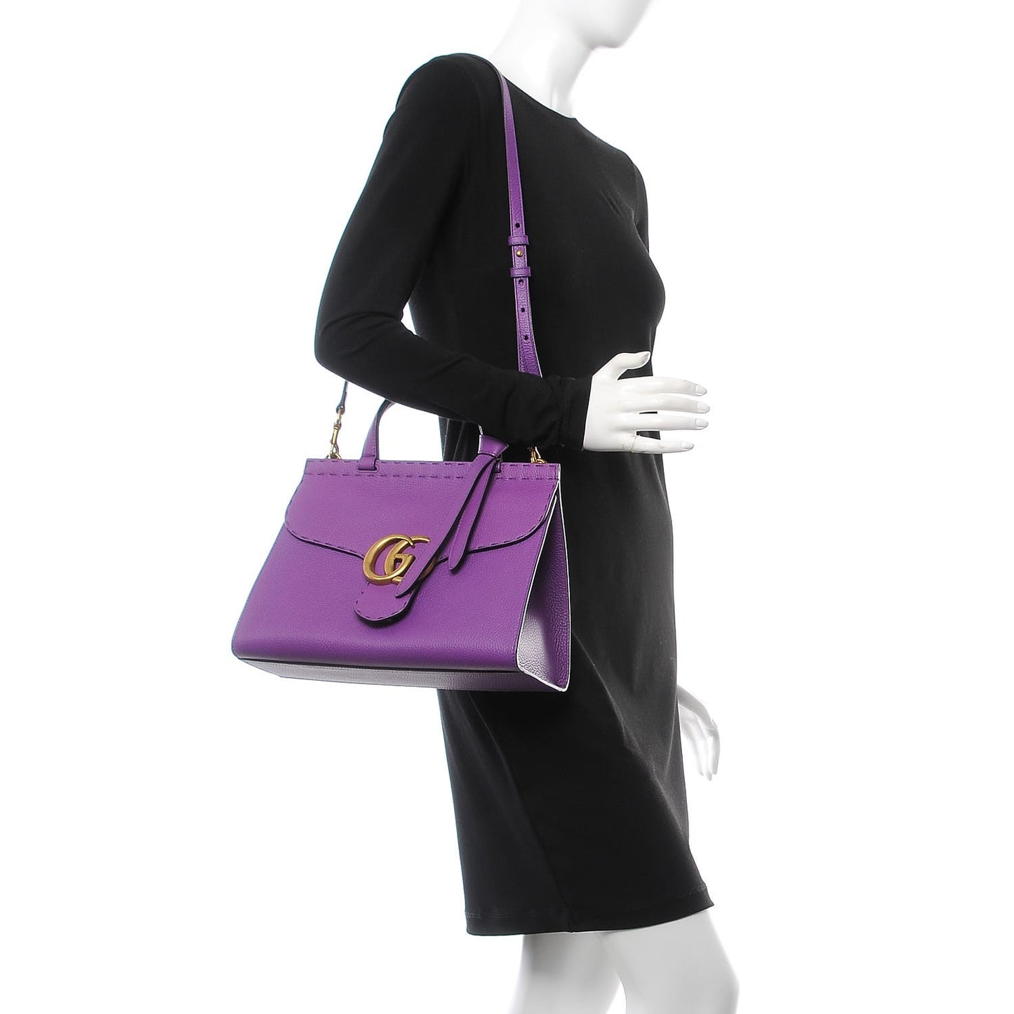 Calfskin Small GG Marmont Top Handle Bag Purple