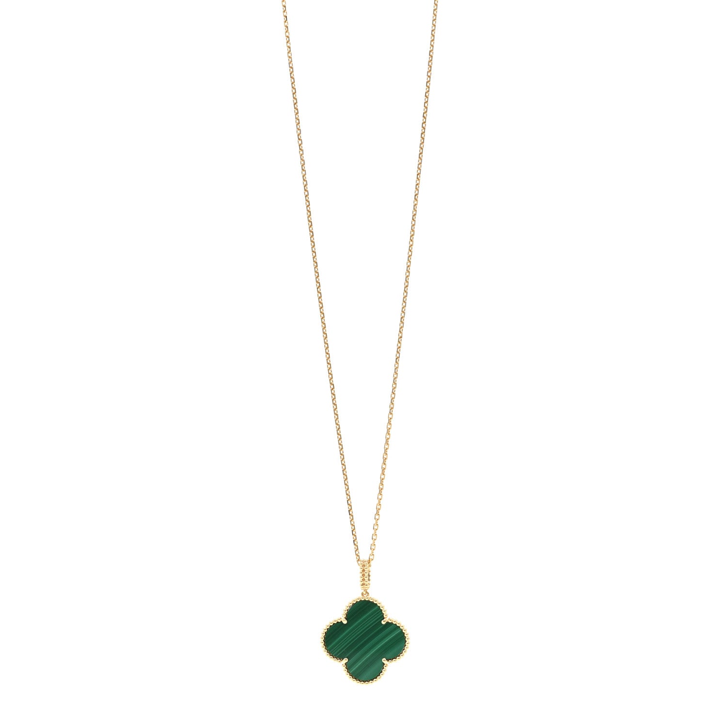 Van Cleef & Arpels 18K Yellow Gold Malachite Magic Alhambra Pendant Necklace 1 of 5