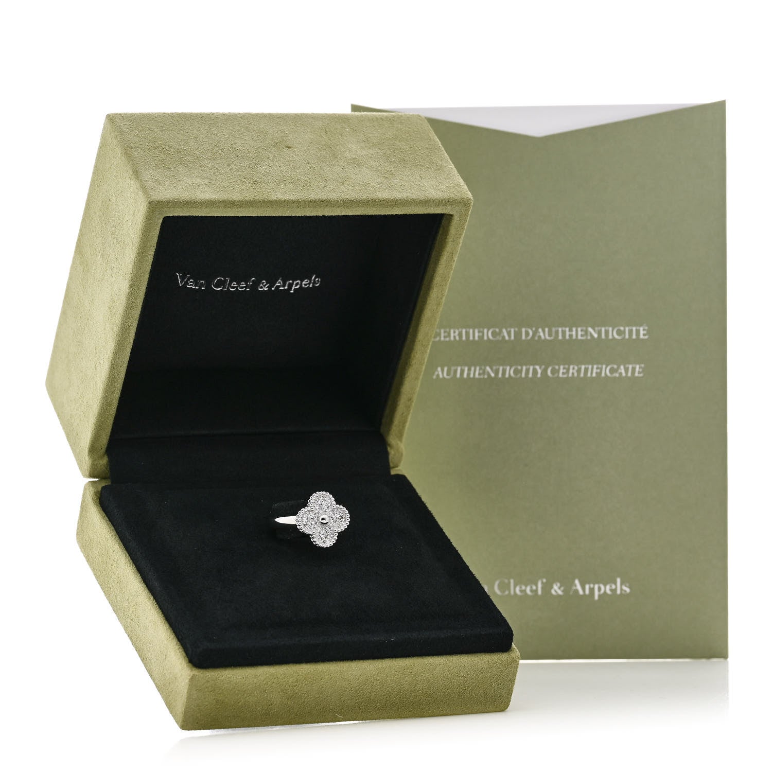 Van Cleef & Arpels 18K White Gold Diamond Vintage Alhambra Ring 50 5.25 6 of 6