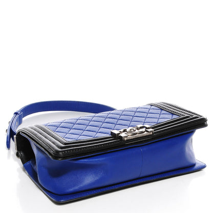Chanel Lambskin Quilted Bi-Color Medium Boy Flap Black Blue Fonce 5 of 9
