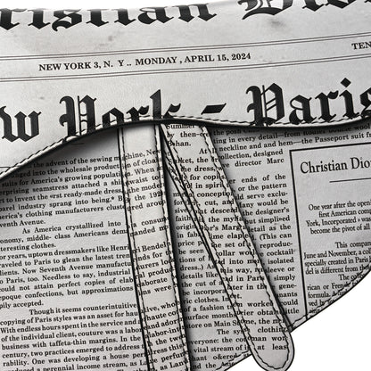 Christian Dior Calfskin Newspaper Printed Saddle Bag With Strap Black White 8 of 11