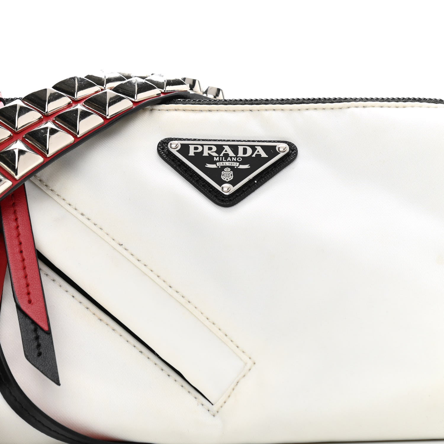 Prada Tessuto Nylon Studded New Vela Shoulder Bag White Fuoco 9 of 11