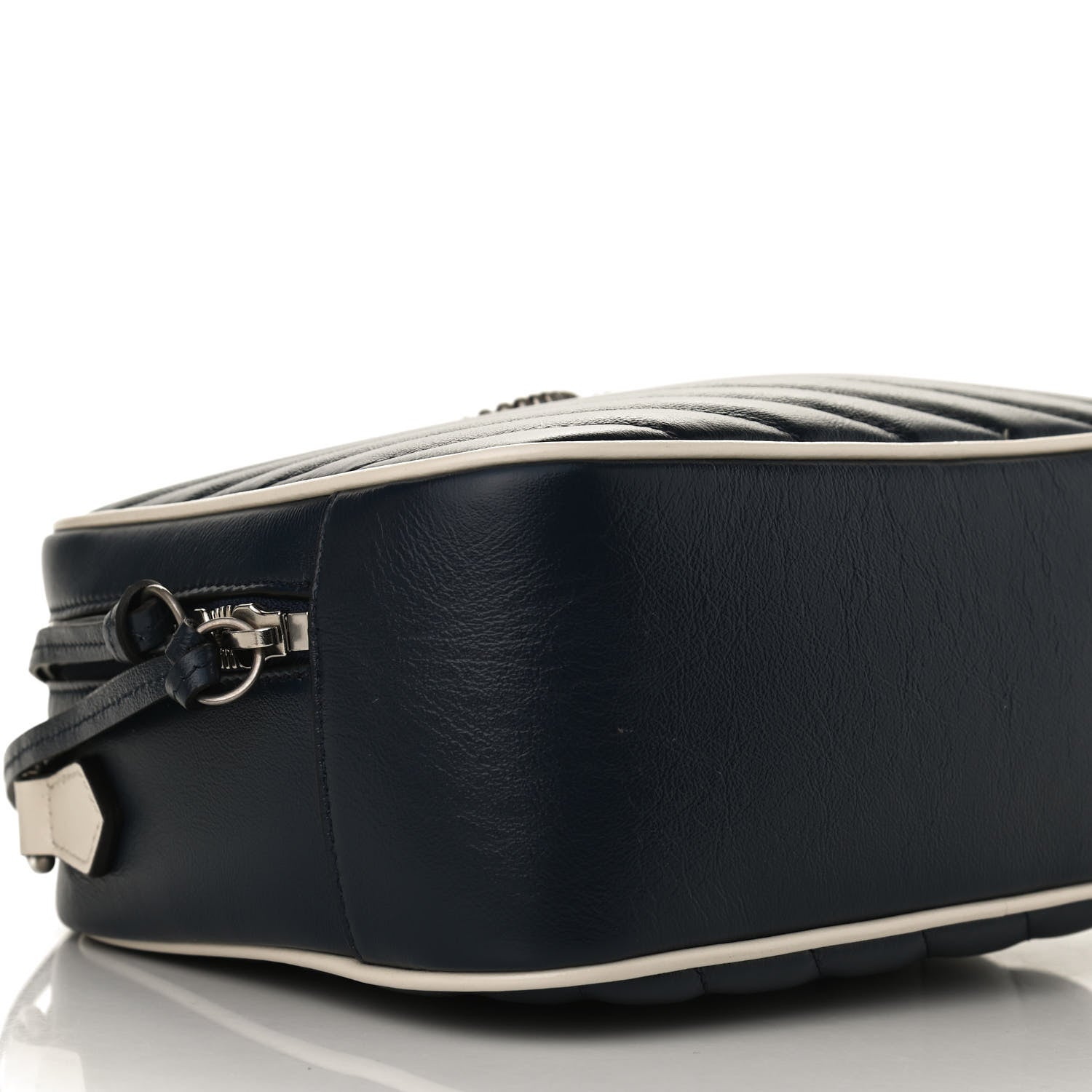 Gucci Vintage Effect Calfskin Matelasse Diagonal Small Torchon GG Marmont Bamboo Top Handle Shoulder Bag Blue Agata Mystic White 10 of 11