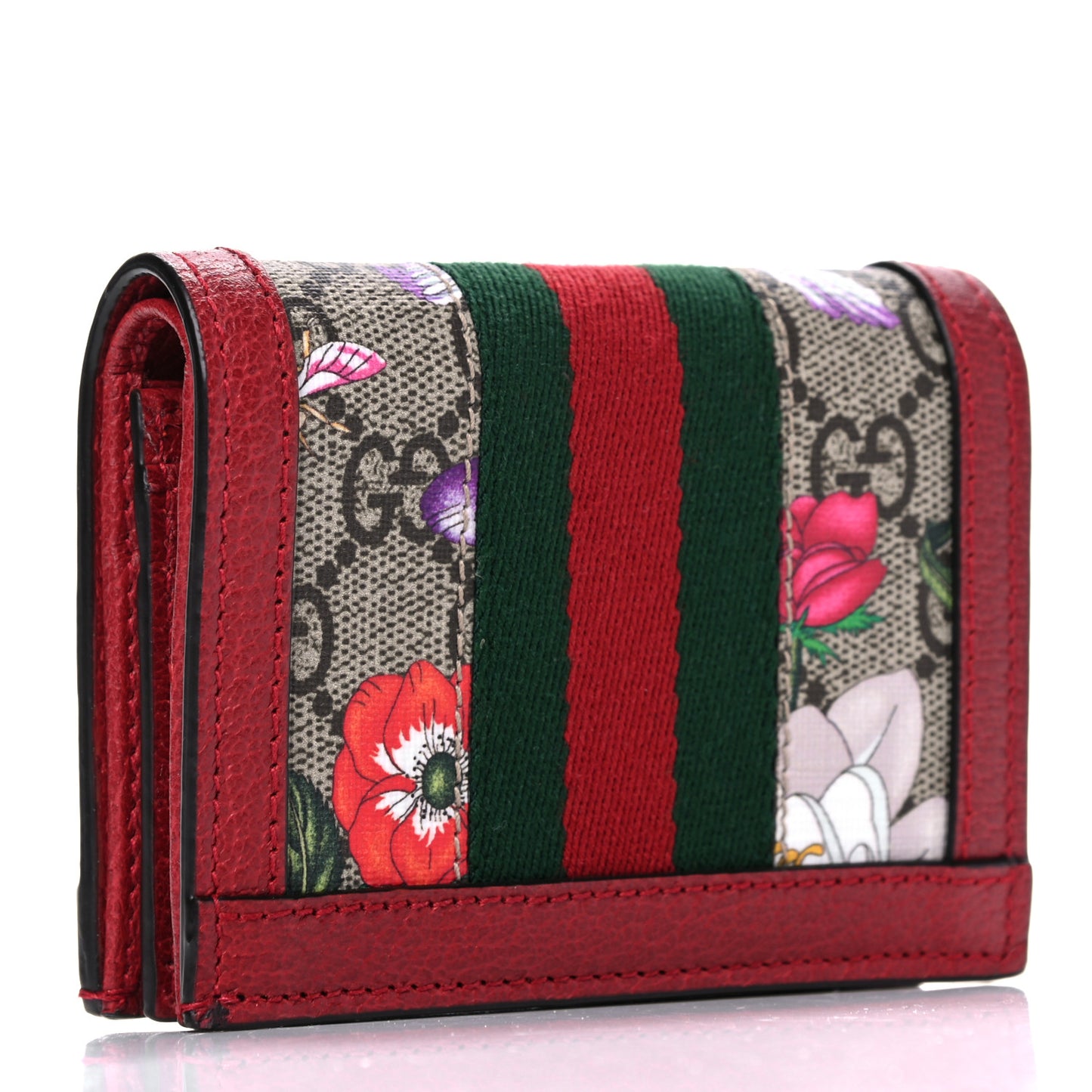 GG Supreme Monogram Flora Web Ophidia Card Case Red