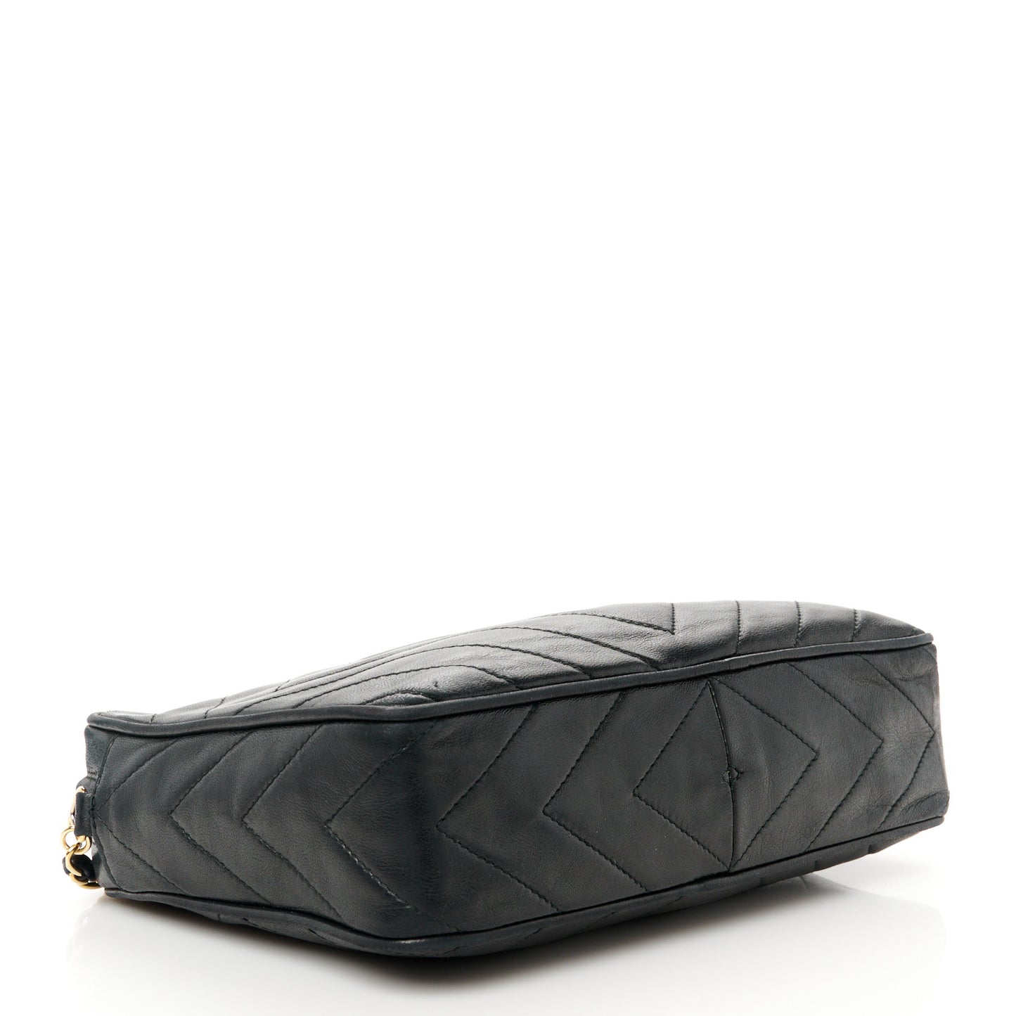 Lambskin Chevron Quilted Tassel Camera Case Black