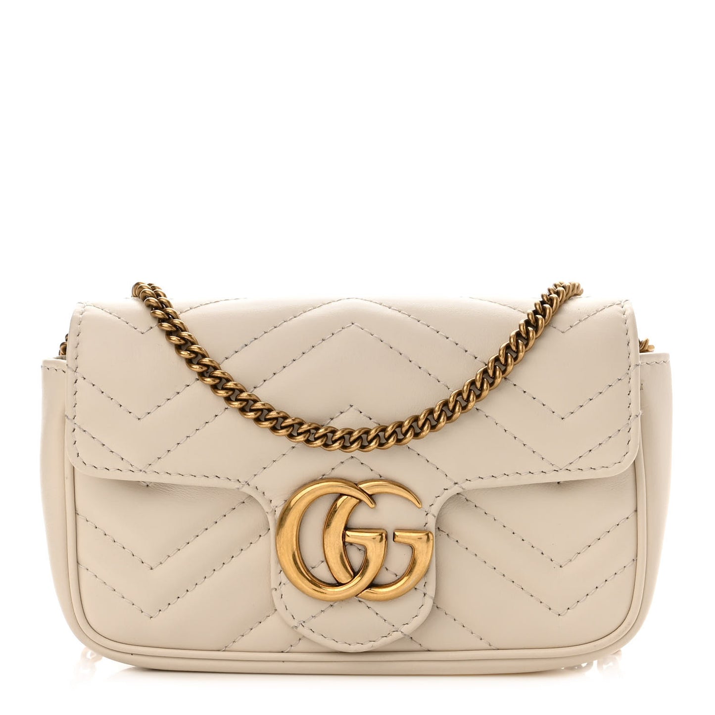 Calfskin Matelasse Super Mini GG Marmont Shoulder Bag White