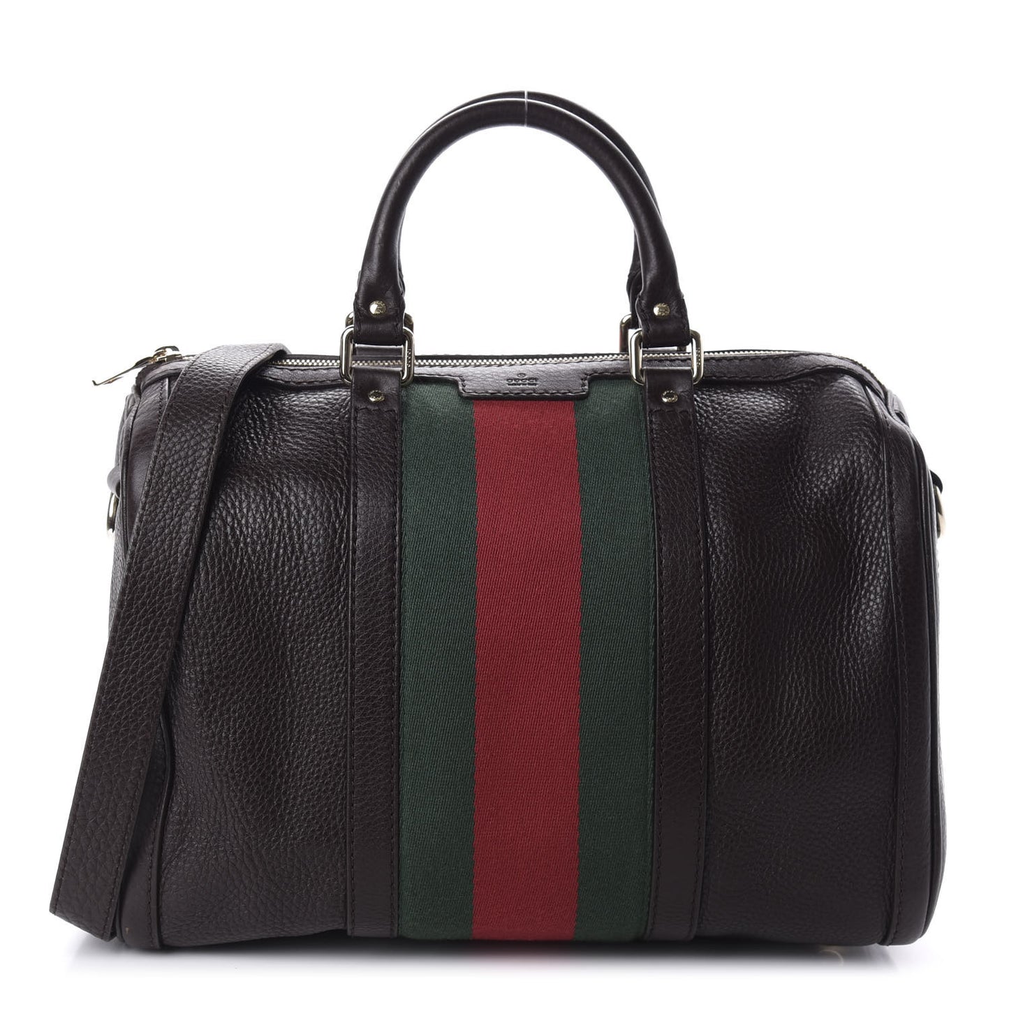Calfskin Vintage Web Medium Boston Dark Brown