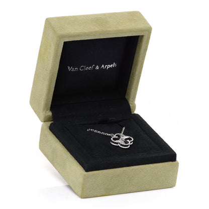 Van Cleef & Arpels 18K White Gold Diamond Guilloche Vintage Alhambra Pendant Necklace 6 of 6