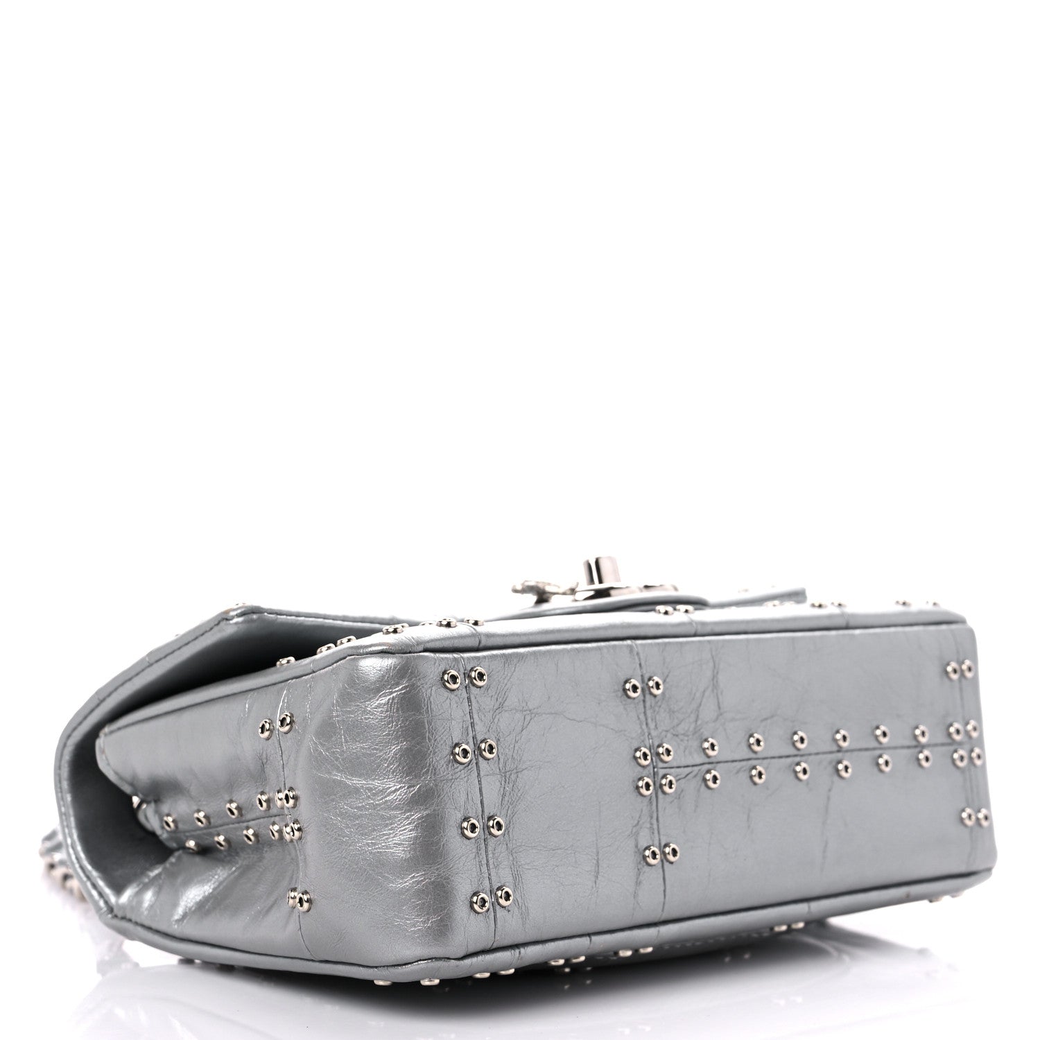 Chanel Glazed Calfskin Grommet Embellished Mini Airline Rectangular Flap Silver 4 of 13