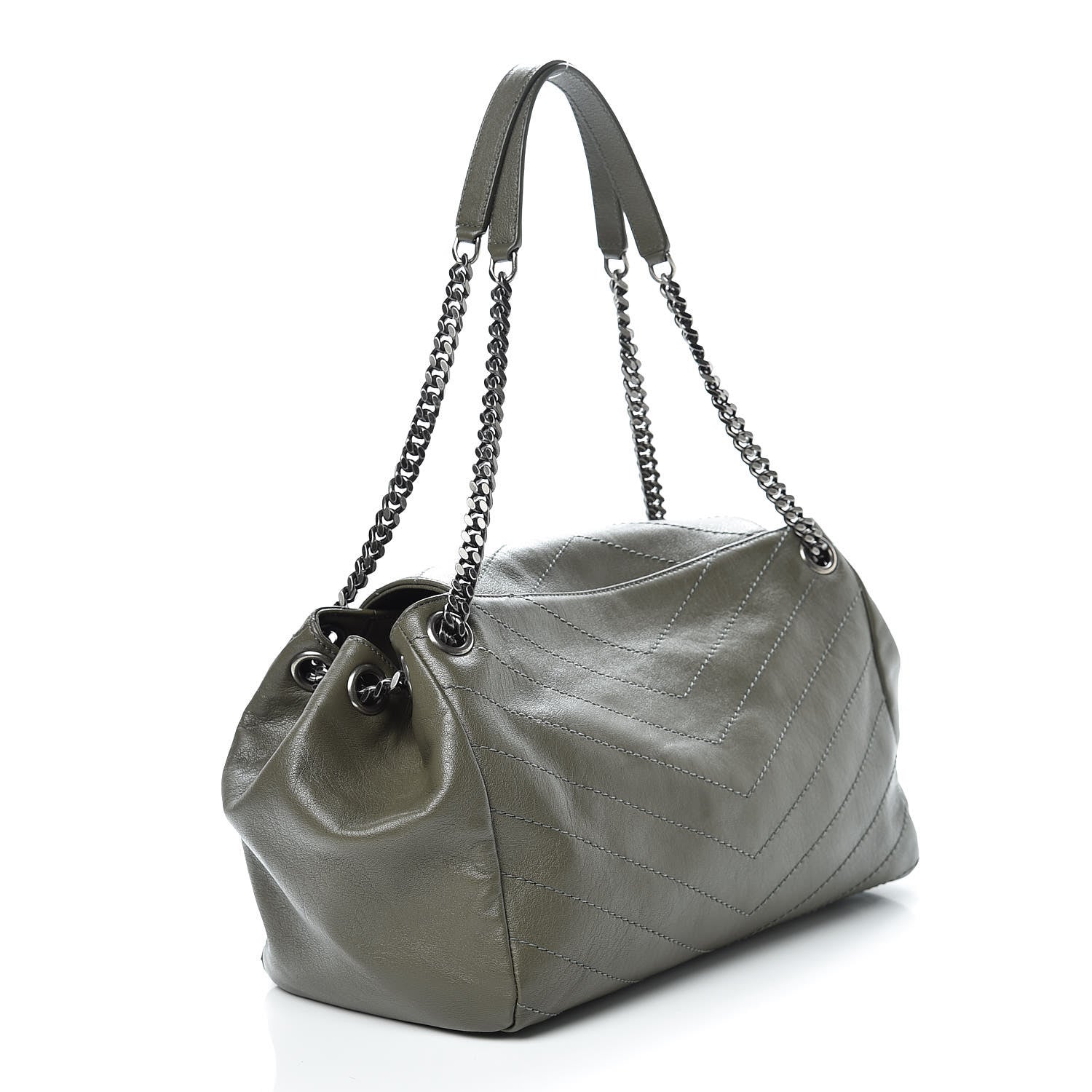 Saint Laurent Vintage Calfskin Chevron Monogram Medium Nolita Olive Green 3 of 10