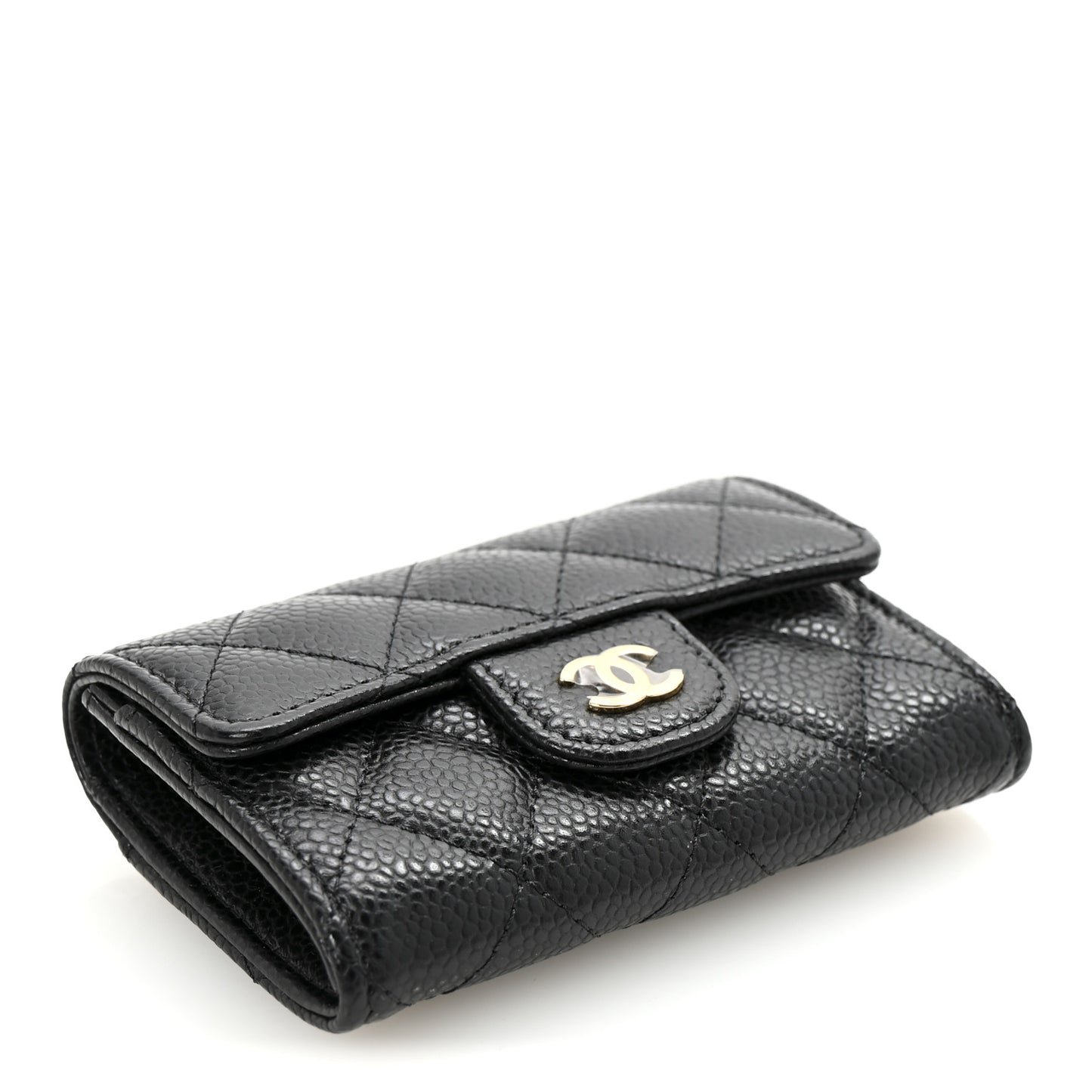 Caviar Quilted Flap Card Holder Wallet Black