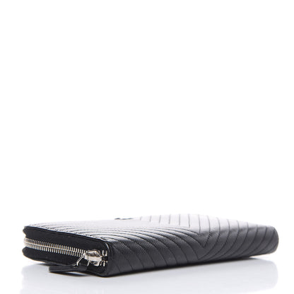 Chanel Caviar Chevron Quilted Large Gusset Zip Around Wallet Black 4 of 11