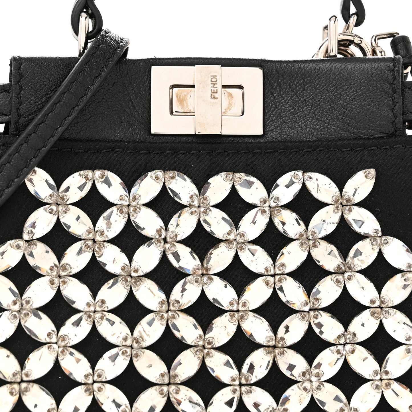 Satin Crystal Shiny Nappa Embroidered Micro Peekaboo Iconic Satchel Black Crystal
