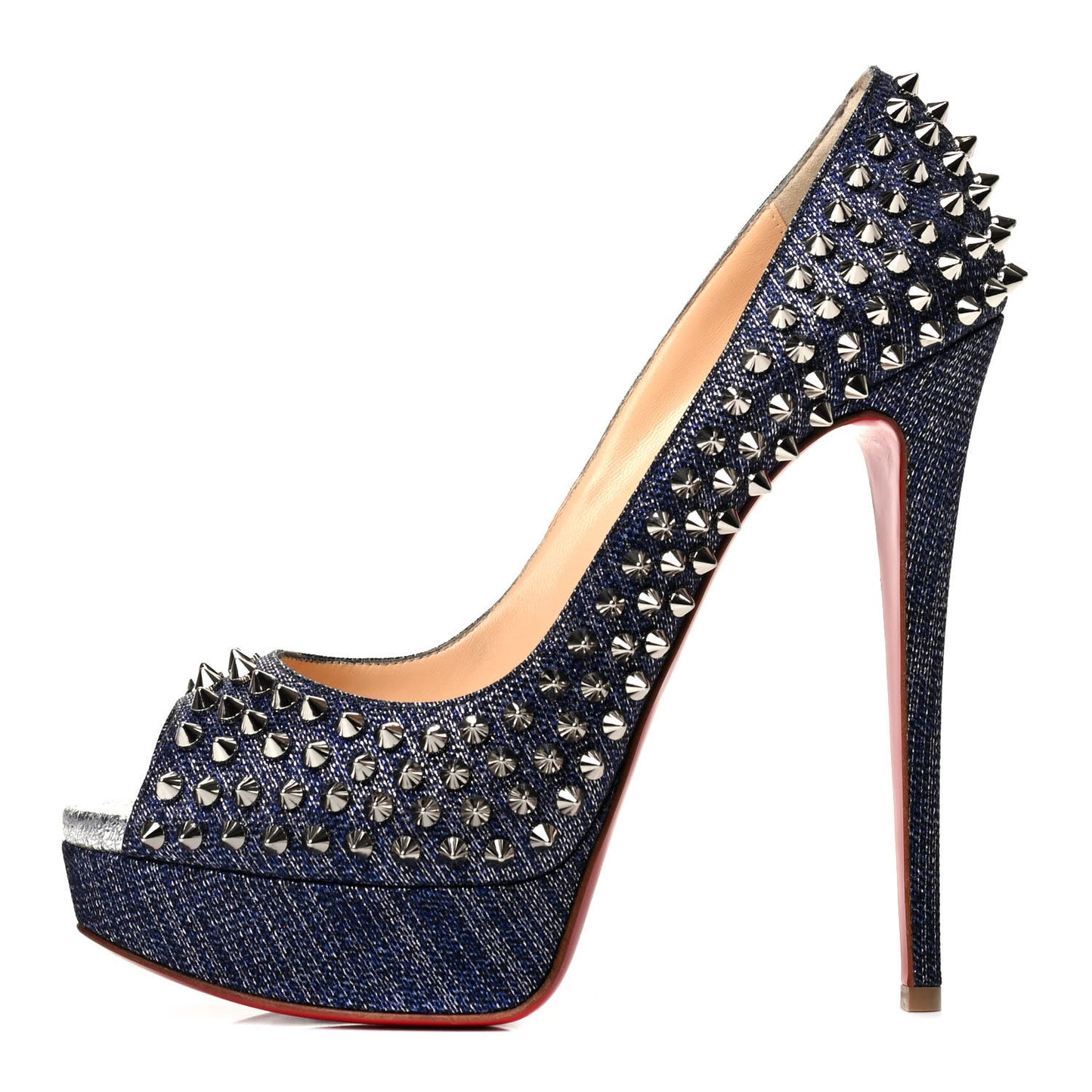 Denim Lame Lady Peep Spikes 150 Pumps 40 Blue