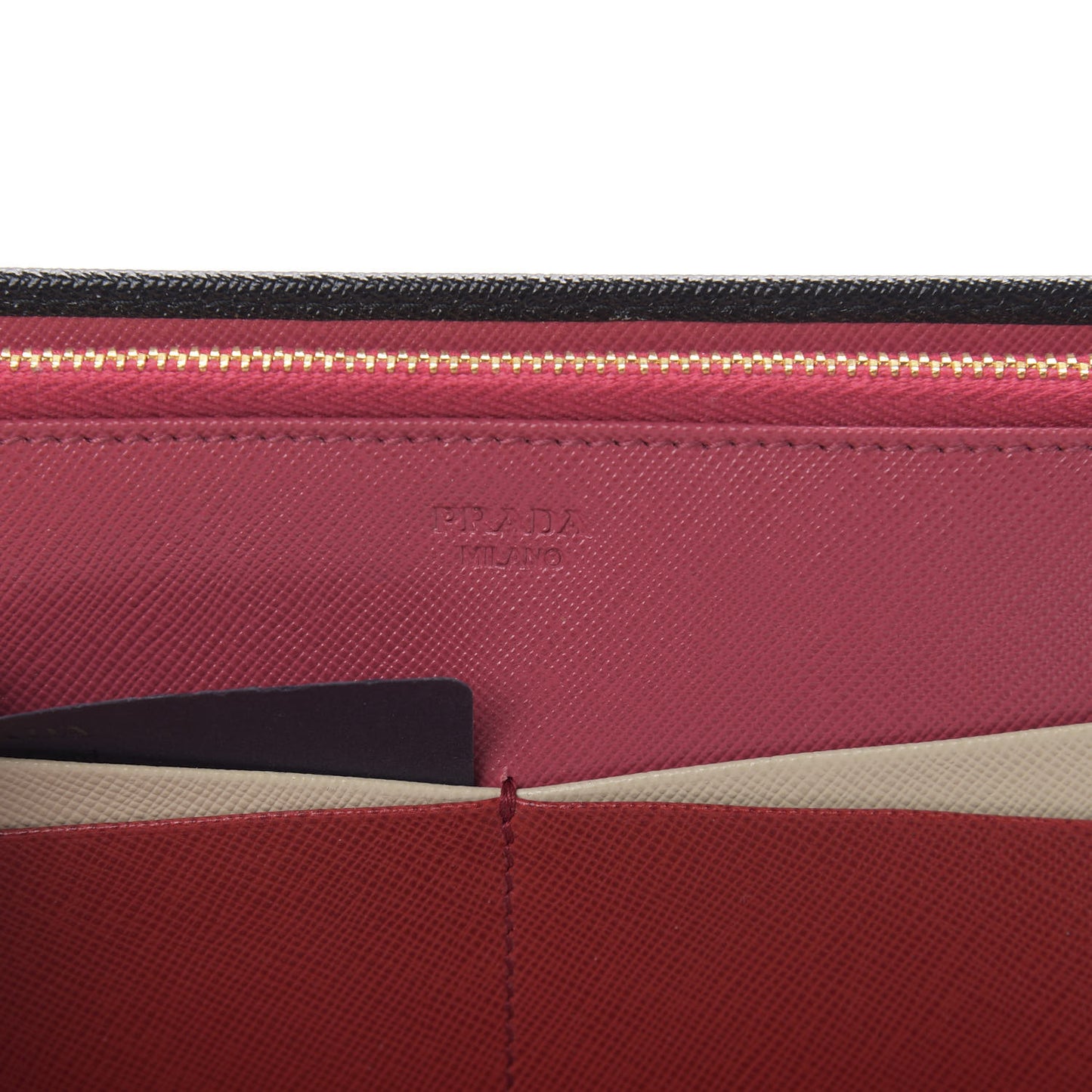 Saffiano Metal Large Zip Wallet Black Fuoco Peonia