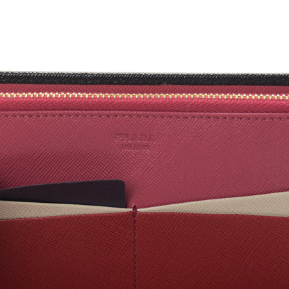Prada Saffiano Metal Large Zip Wallet Black Fuoco Peonia 6 of 8