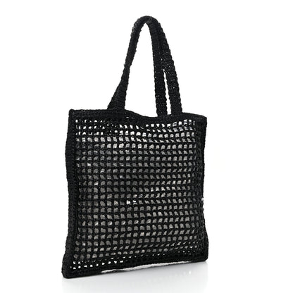 Prada Yarn Raffia Effect Crochet Logo Embroidered Tote Bag Black 2 of 9