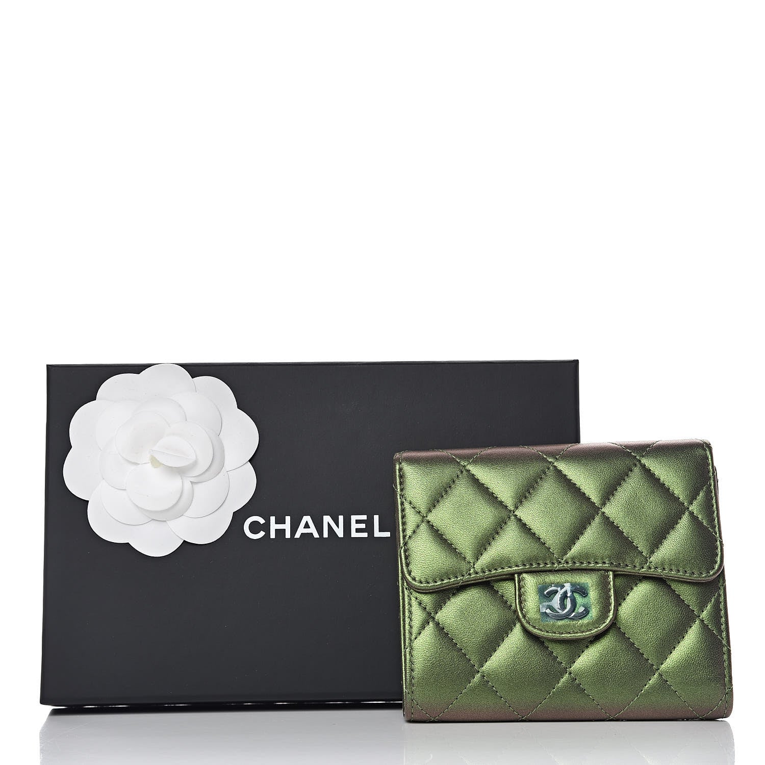 Chanel Iridescent Lambskin Quilted Small Compact Wallet Green 11 of 11