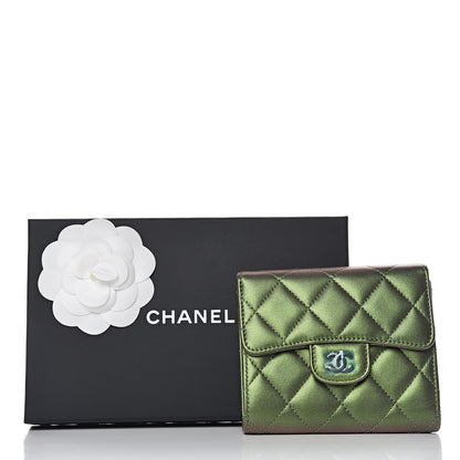 Chanel Iridescent Lambskin Quilted Small Compact Wallet Green 11 of 11