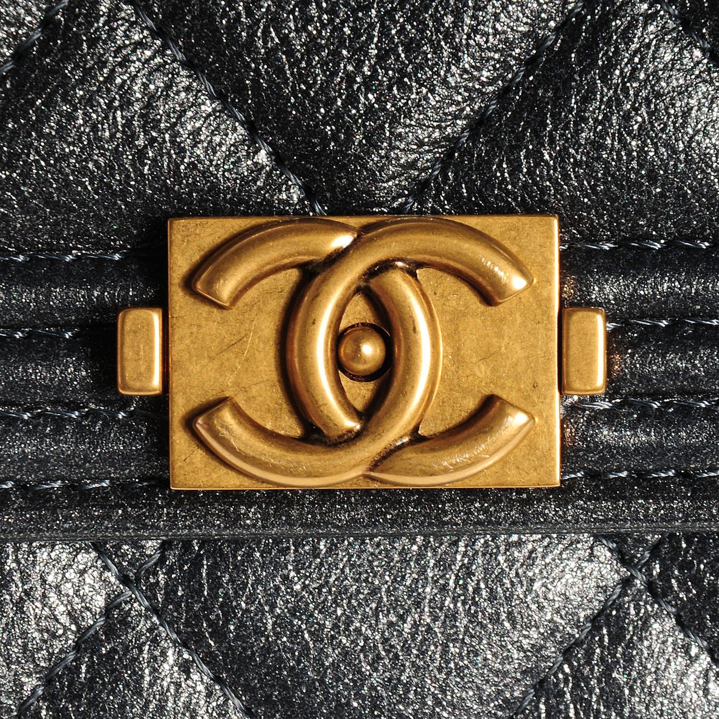 Metallic Calfskin Quilted Boy Wallet On Chain WOC Charcoal