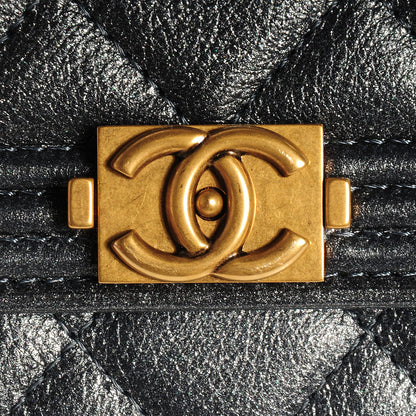 Chanel Metallic Calfskin Quilted Boy Wallet On Chain WOC Charcoal 6 of 9