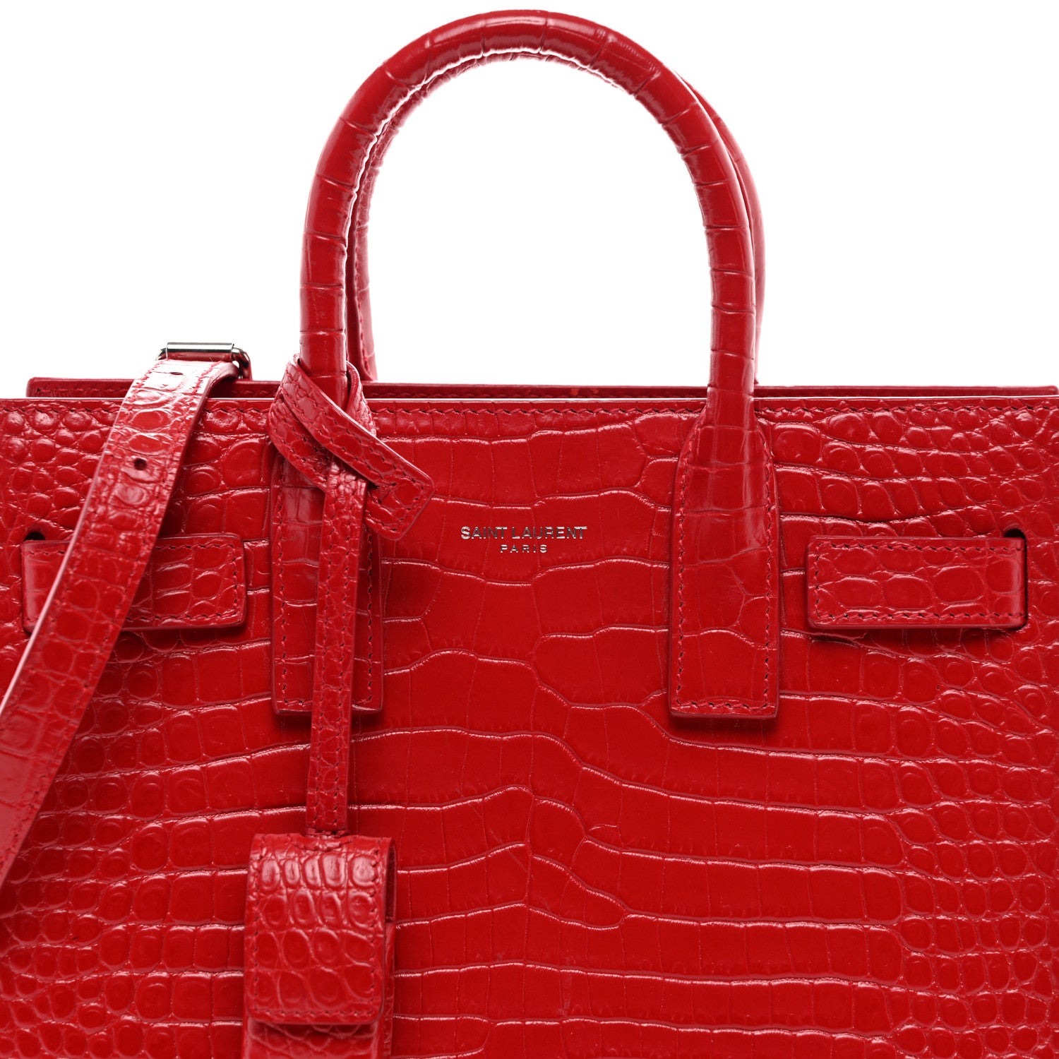 Saint Laurent Calfskin Crocodile Embossed Nano Sac De Jour Red 9 of 12
