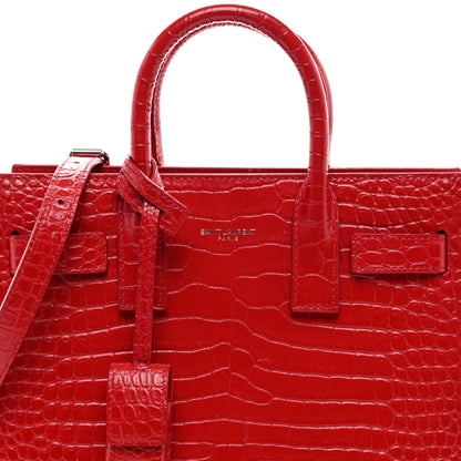 Saint Laurent Calfskin Crocodile Embossed Nano Sac De Jour Red 9 of 12