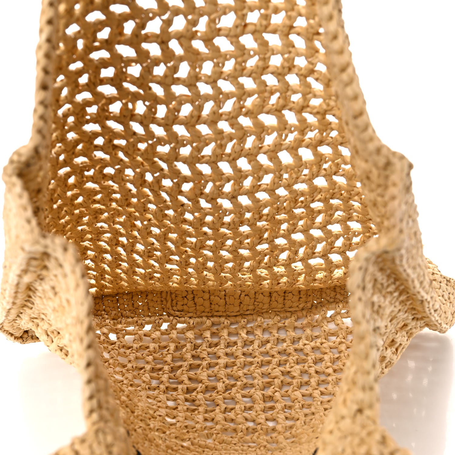 Prada Yarn Raffia Effect Crochet Logo Embroidered Tote Bag Naturale 5 of 12