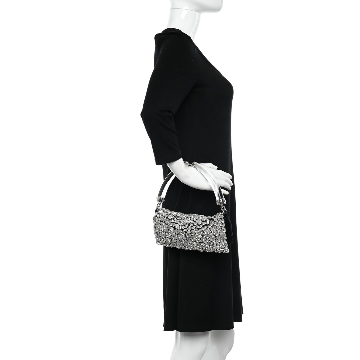 Satin Jeweled Clutch Black Silver