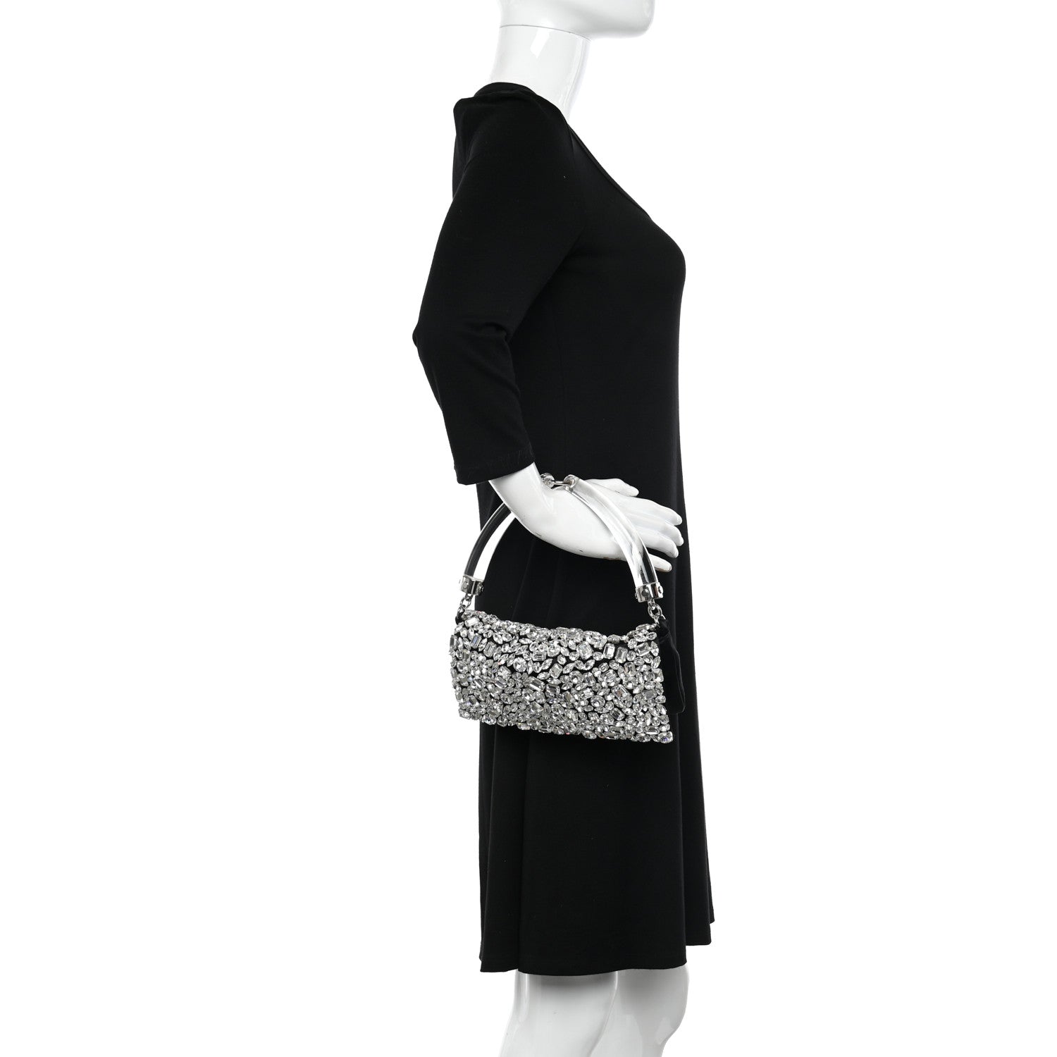 Saint Laurent Satin Jeweled Clutch Black Silver 2 of 11